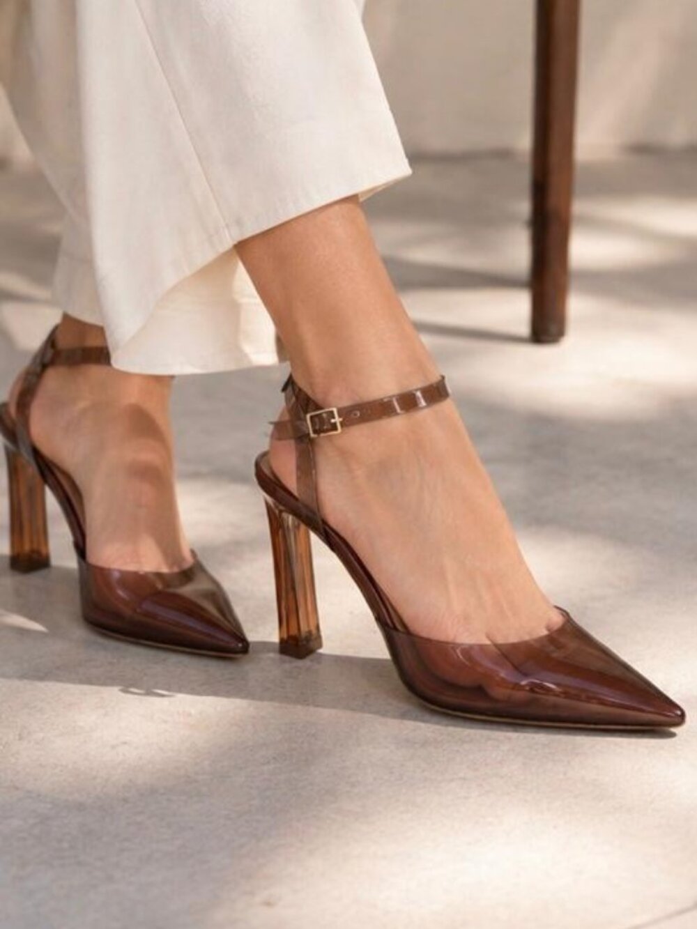Gianni Bini Ankle Strap Pumps Womens Brown Translucent 8.5M Pointed Toe NWT